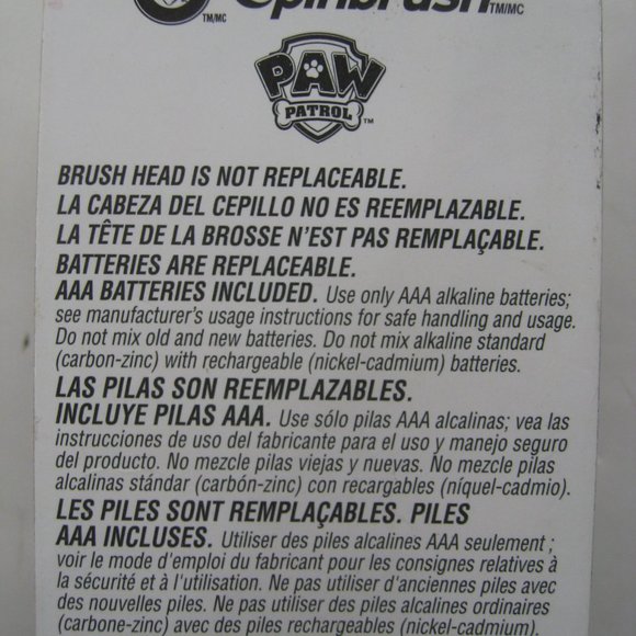 Kid's Paw Patrol Spinbrush Arm & Hammer Tooth Brush Battery Operated - Picture 5 of 12